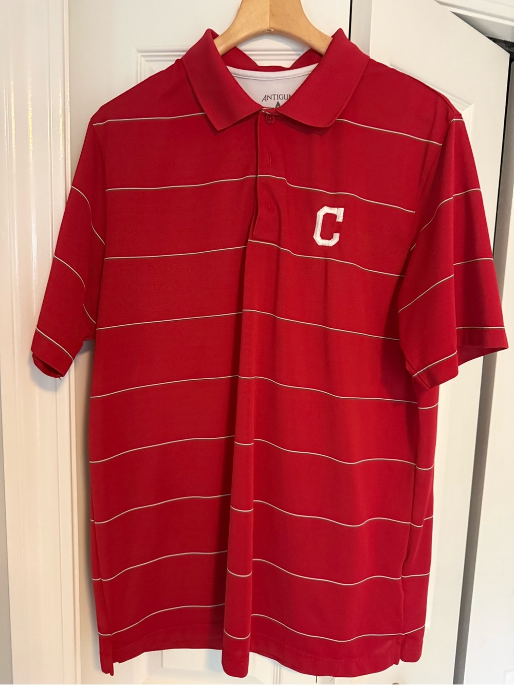 Antigua Red Guardians Polo with White Stripes and 'C' Chest Patch